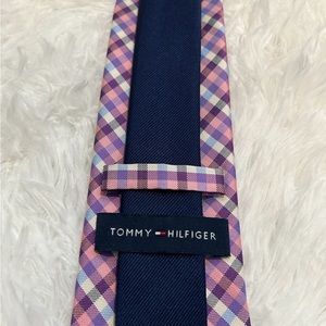 Silk Tommy Hilfiger tie in purple lavender blue cream check preppy spring tie